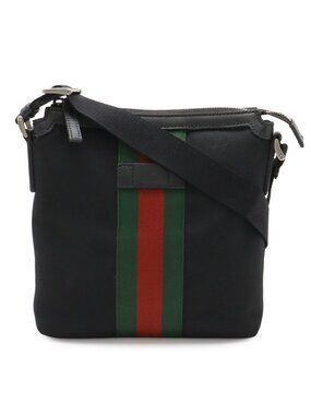Gucci Sherry Line Shoulder Bag Crossbody Nylon Canvas Black Green Red